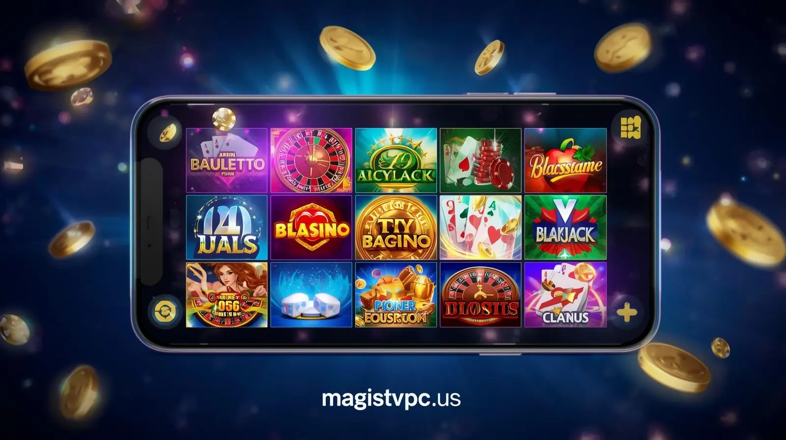 Mobile screen showing multiple casino and football mini-games