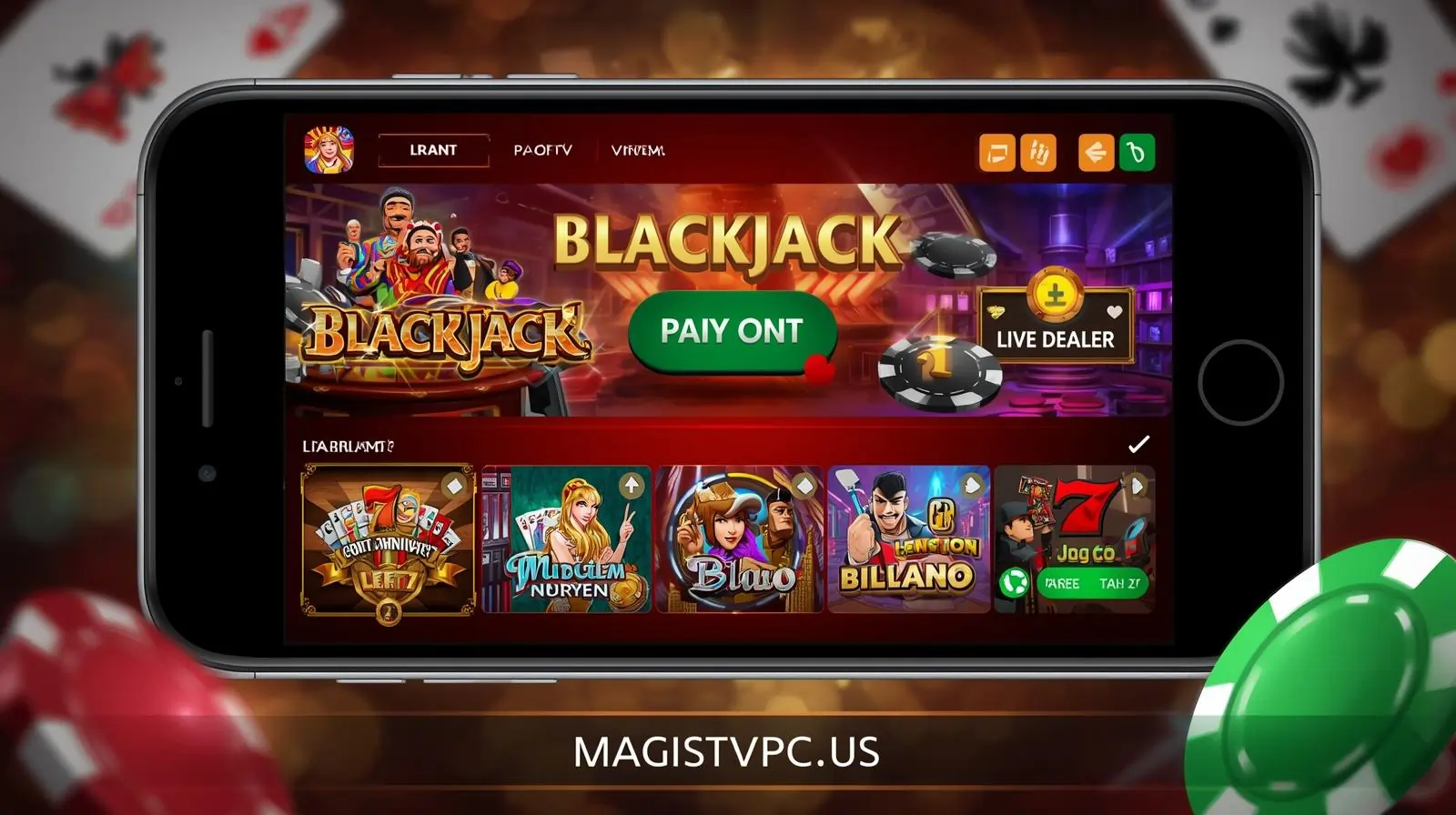 CK999 app dashboard with slots, blackjack, and live dealer.