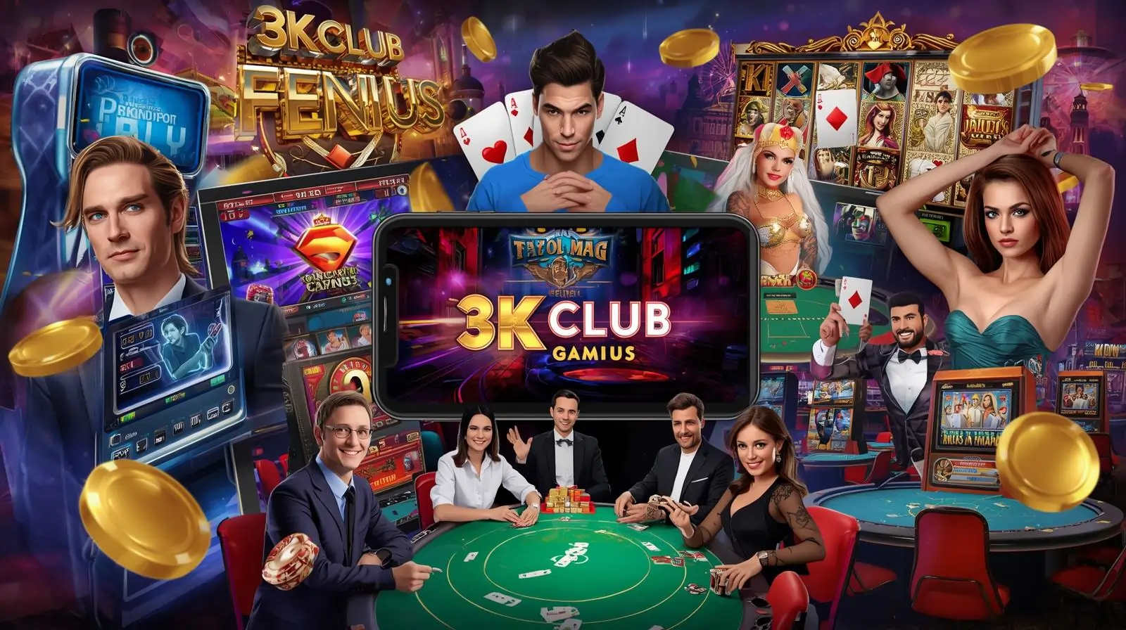 3K Club Online Casino mobile gaming setup with slots and poker