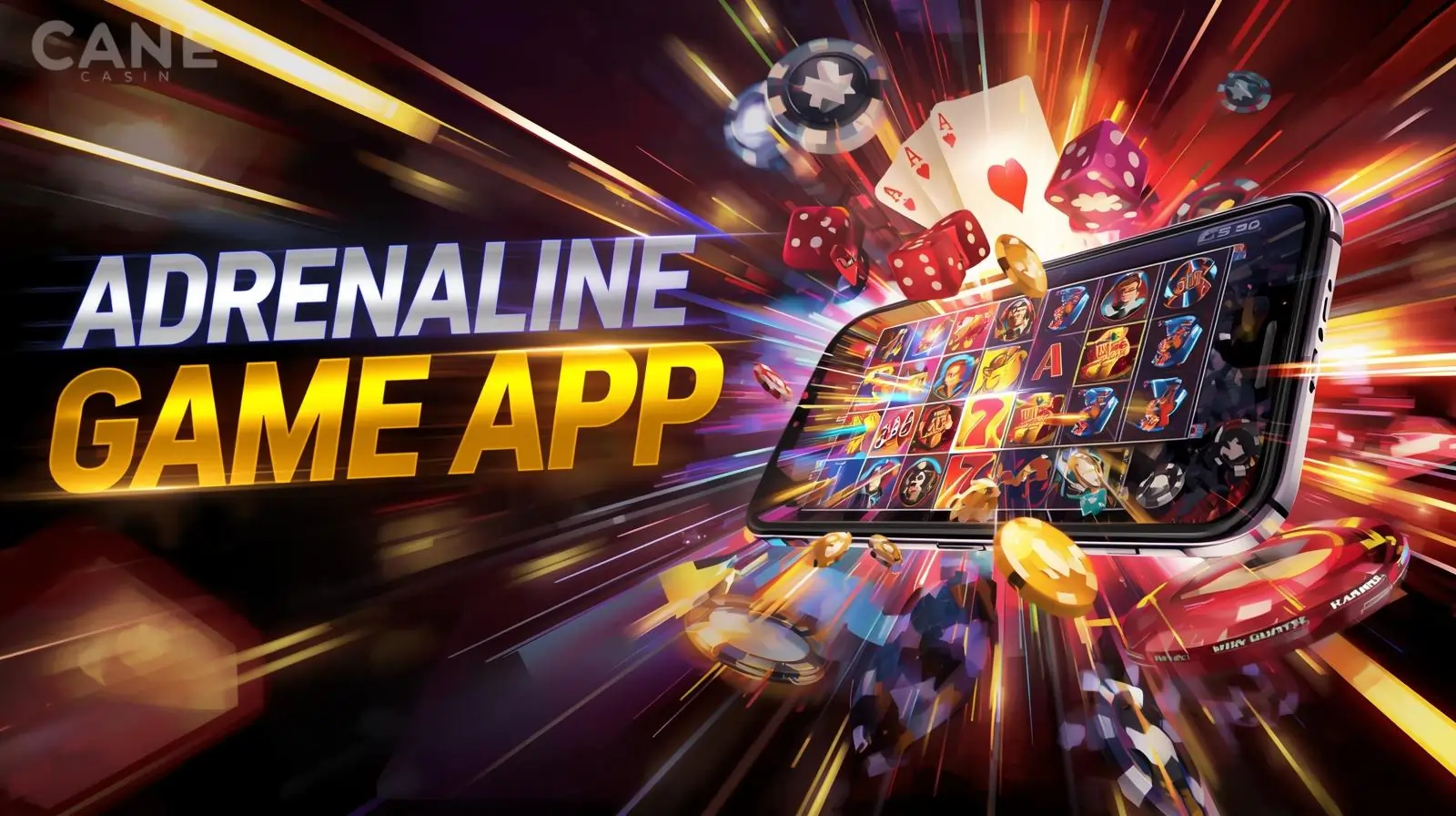 Player using Adrenaline Game App with glowing casino icons