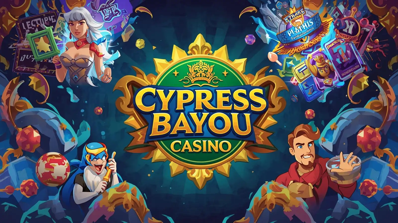 Cypress Bayou Casino App on smartphone screen with gaming icons