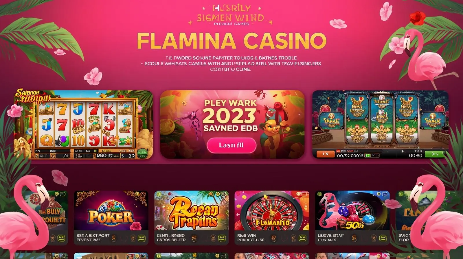 Flamingo Game App interface with poker, roulette, and slots icons