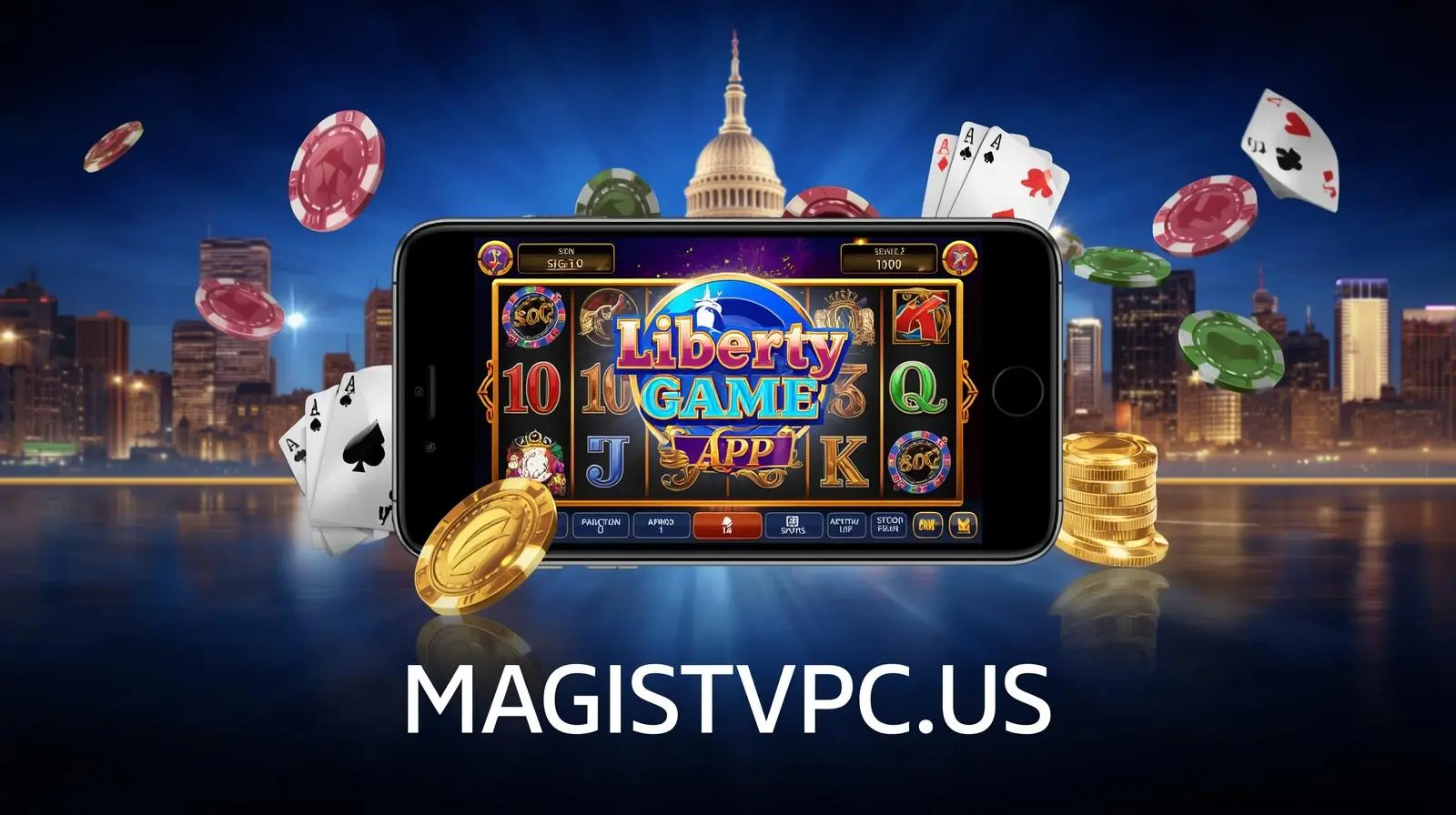 Liberty Game App interface with slots and poker for U.S. players