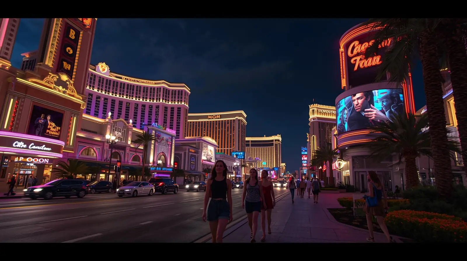 Las Vegas Strip with famous casinos at night