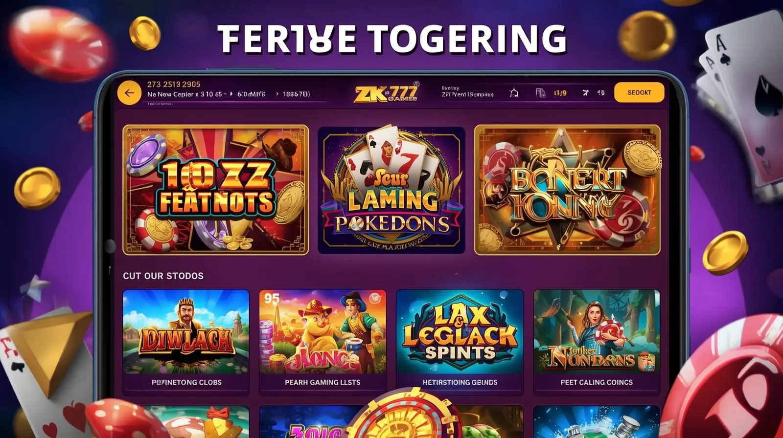 ZK777 Game app interface showing slots, poker, and rewards