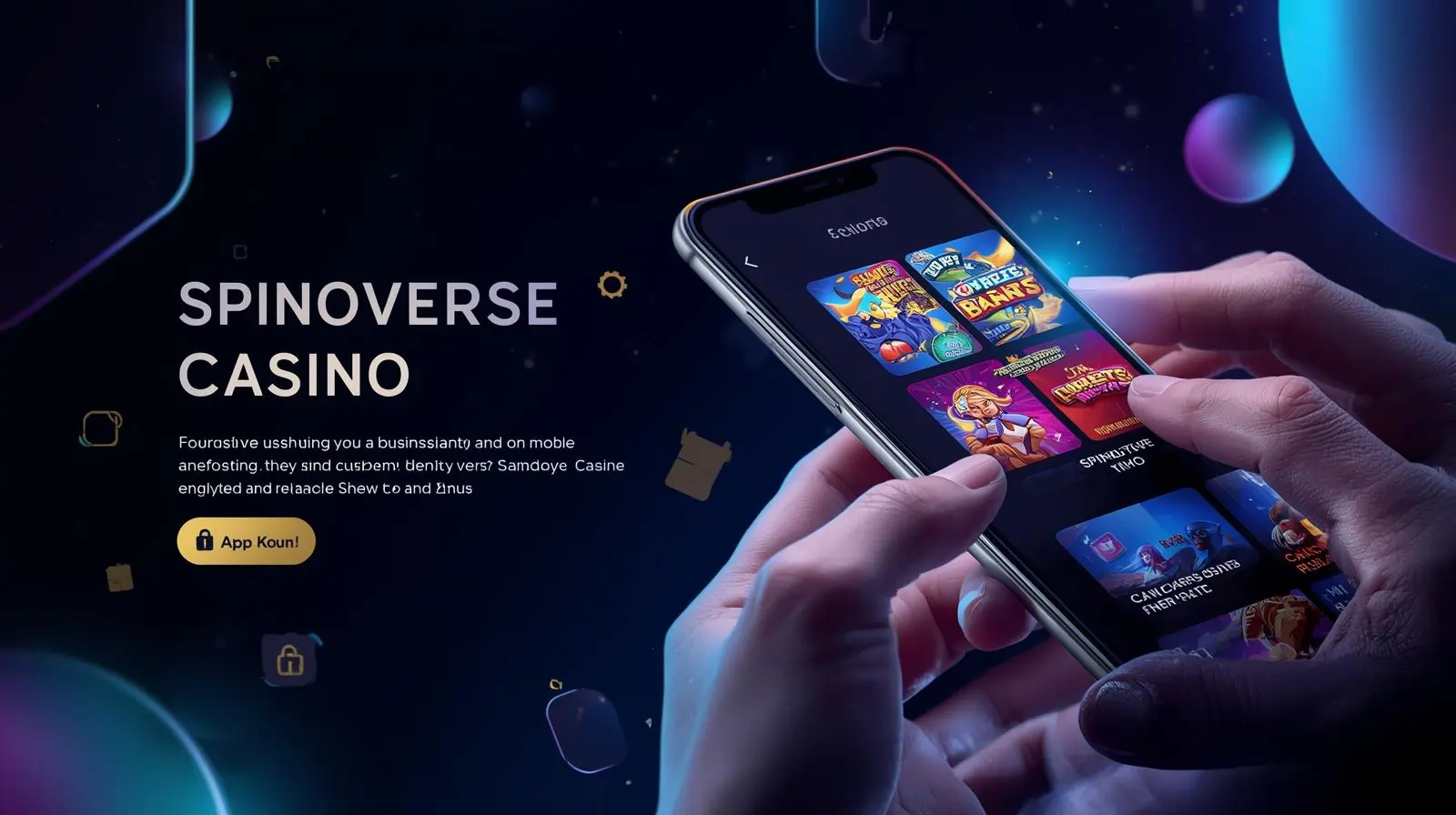 Spinoverse casino app interface with slots and roulette graphics