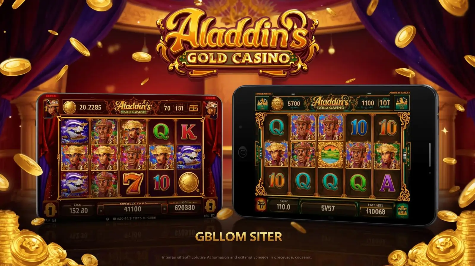 Aladdins Gold Casino mobile gaming illustration with gold theme