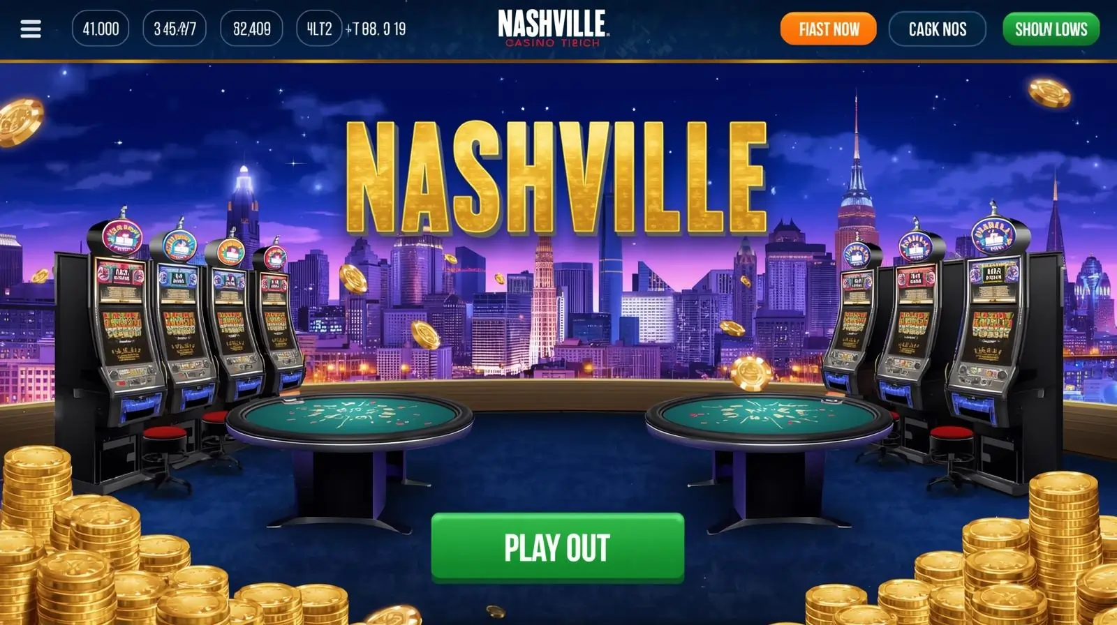 Casino Nashville Game app with poker and slot interface