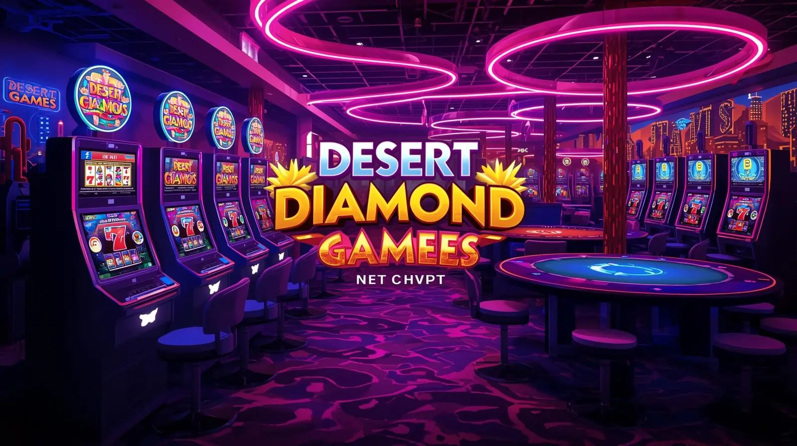 Desert Diamond Games app with slots, poker, and roulette visuals