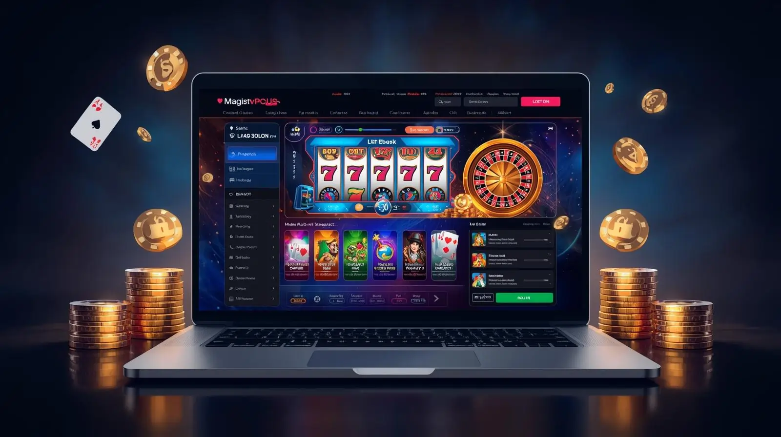 Online Fatbet Casino dashboard with slots, cards, and roulette visuals.