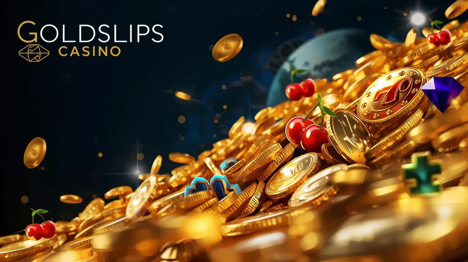 GoldSlips Casino review banner showing online slots and coins