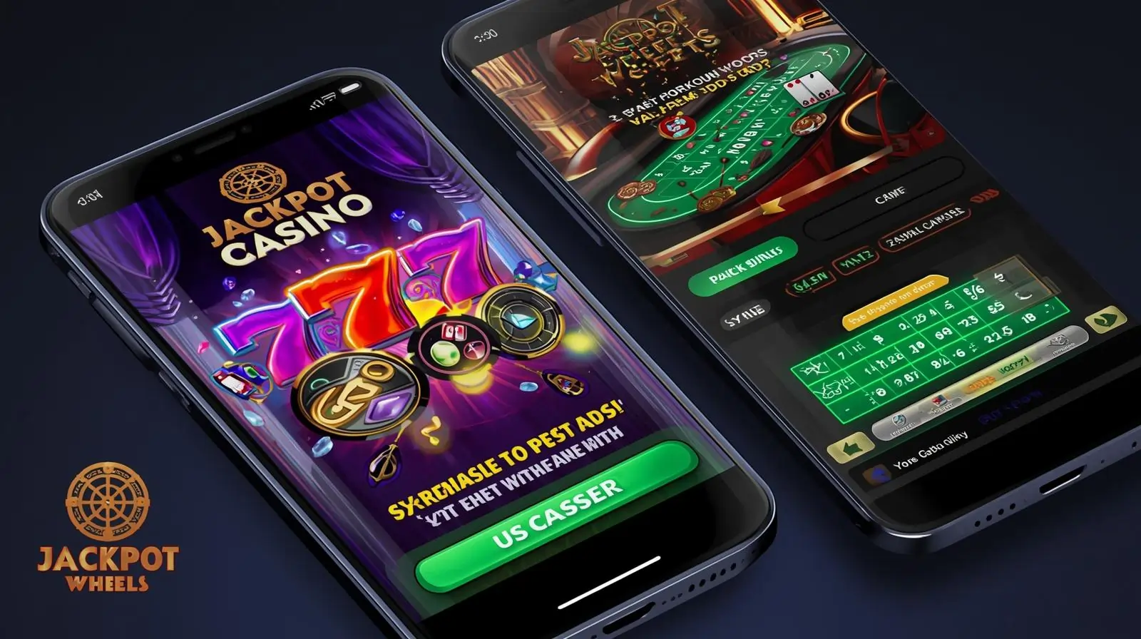 Modern illustration of a jackpot casino app with slots and roulette.