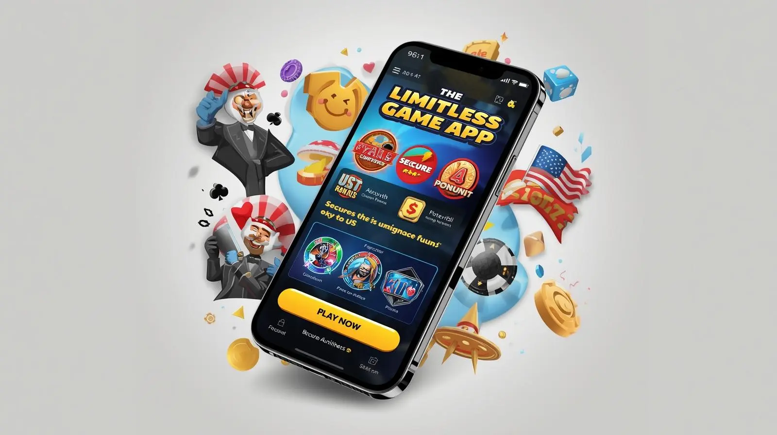 Limitless Game App with slots and poker on mobile screen