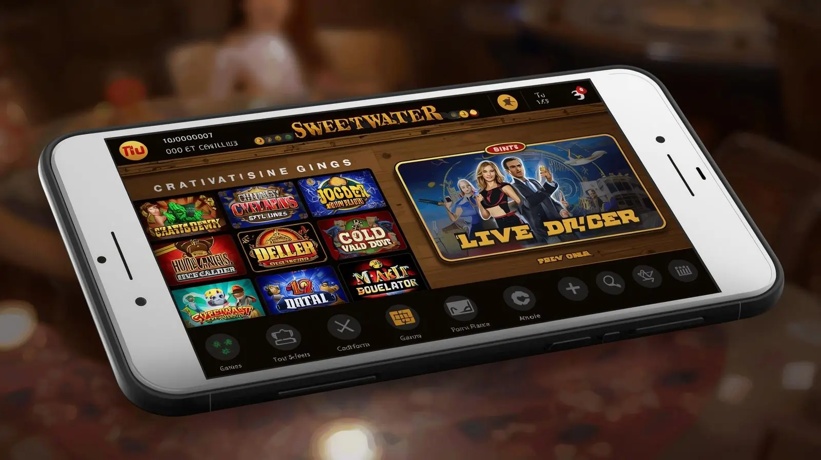 Mobile Game app with slots, live dealer table, and magistvpc.us watermark