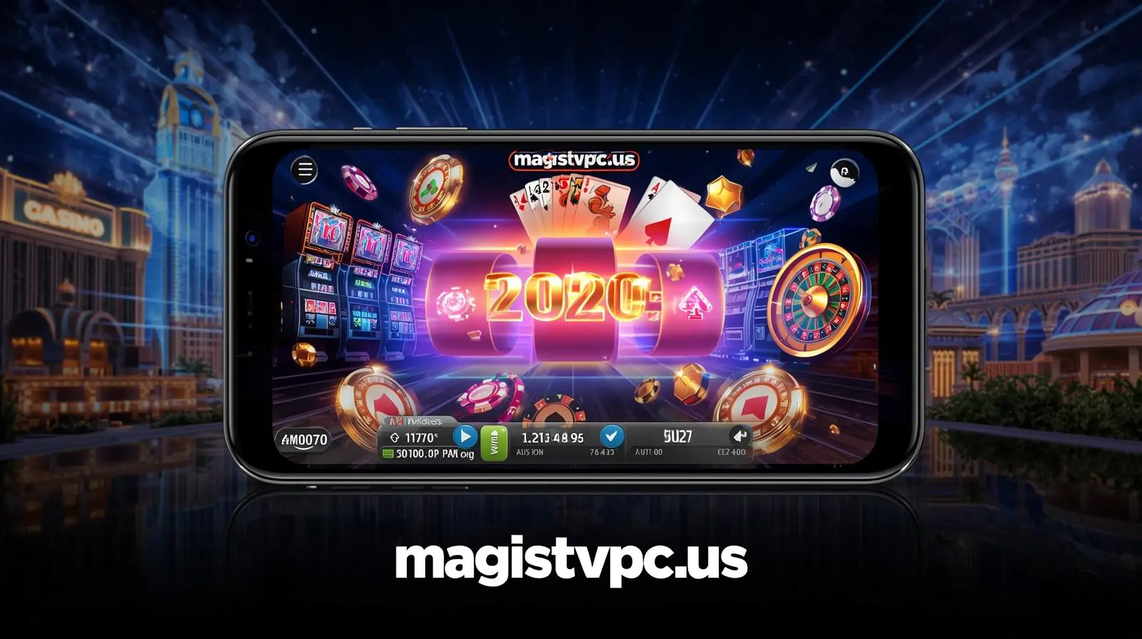 Mobile casino app interface with slots, cards, and roulette for Vegas X Casino