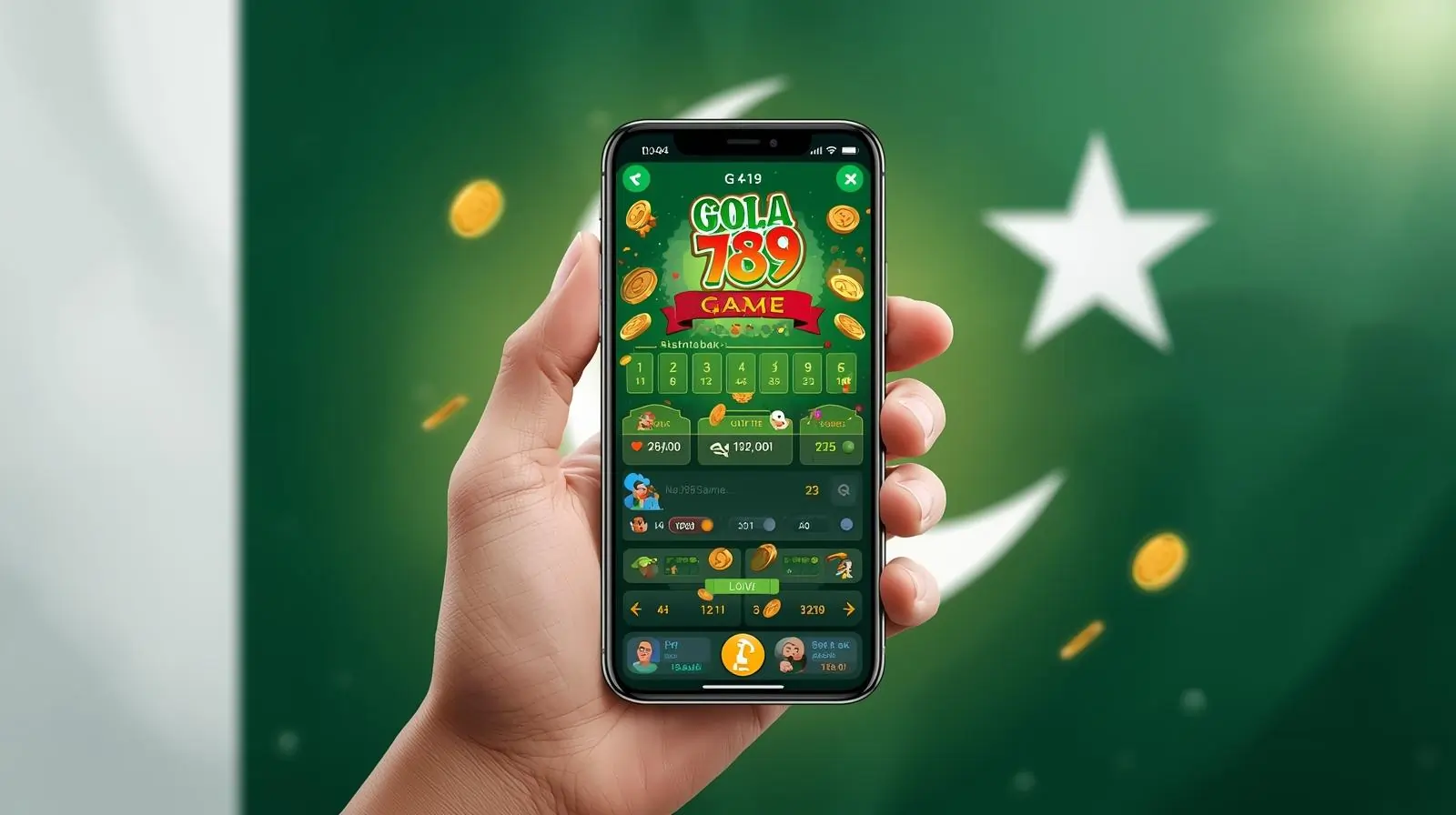 Gola 789 Game dashboard on mobile with Pakistan theme design