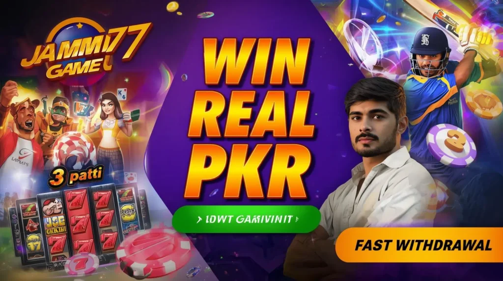 Jami777 Game Pakistan mobile earning app with slots, 3 Patti and PKR rewards.