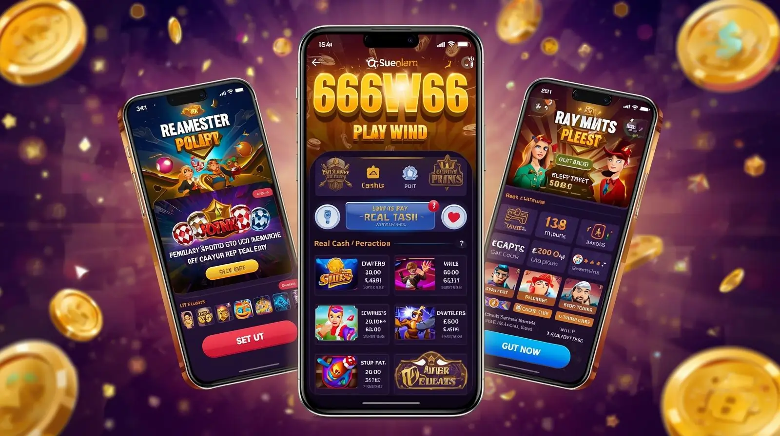 Smartphone showing casino games and money rewards